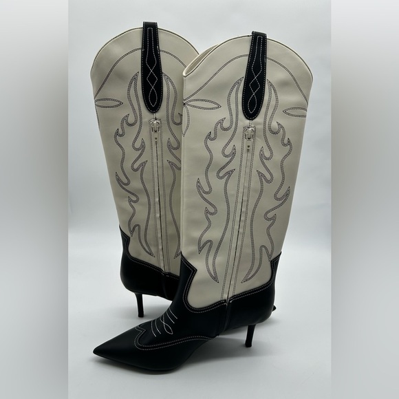 INC Hayleigh Knee-High Cowboy Vegan Boots | Black & Bone Size 6.5M | NWB - Picture 8 of 10